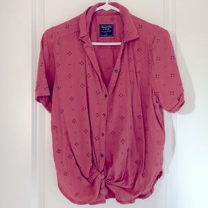 Burnt Red Embroidered Button Up Blouse